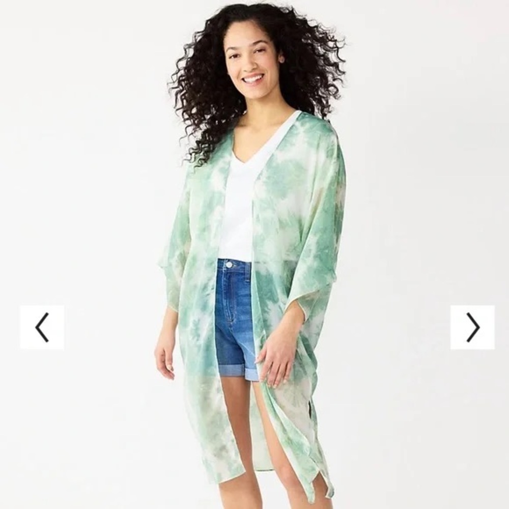 Sonoma Radial tie dye kimono green white coverup